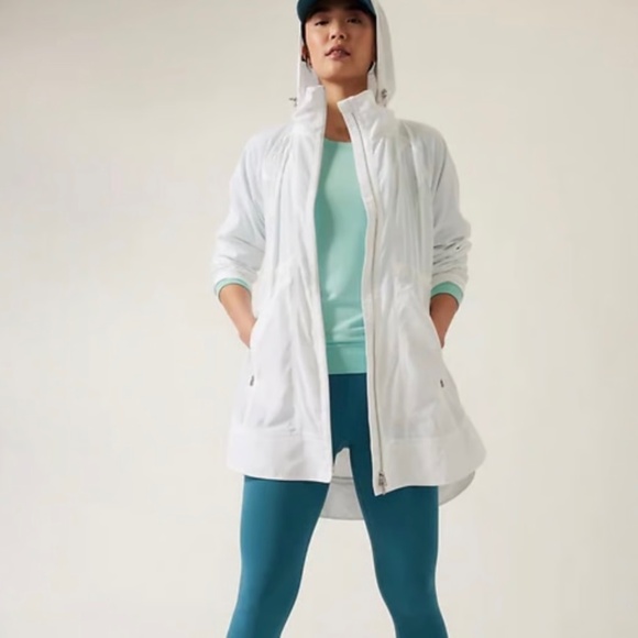 NWT $148 Athleta Drip Drop Long Lightweight Rain Jacket Coat White Size Large - Picture 1 of 8